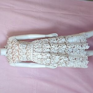 Boohoo Ruffle Hem and Sleeve Bridal Dress in Off White and Tan size 6